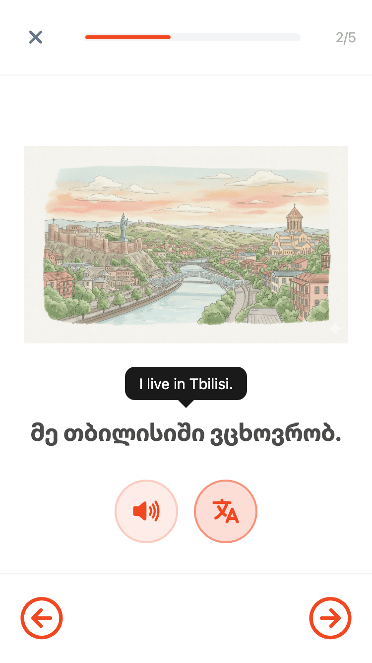 Reading a Georgian story in Tbilingo